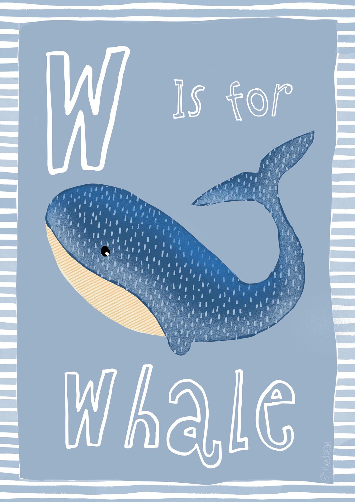 W Is For Whale Blue Alphabet Nursery Under The Sea Kids Room Poster - Image 2