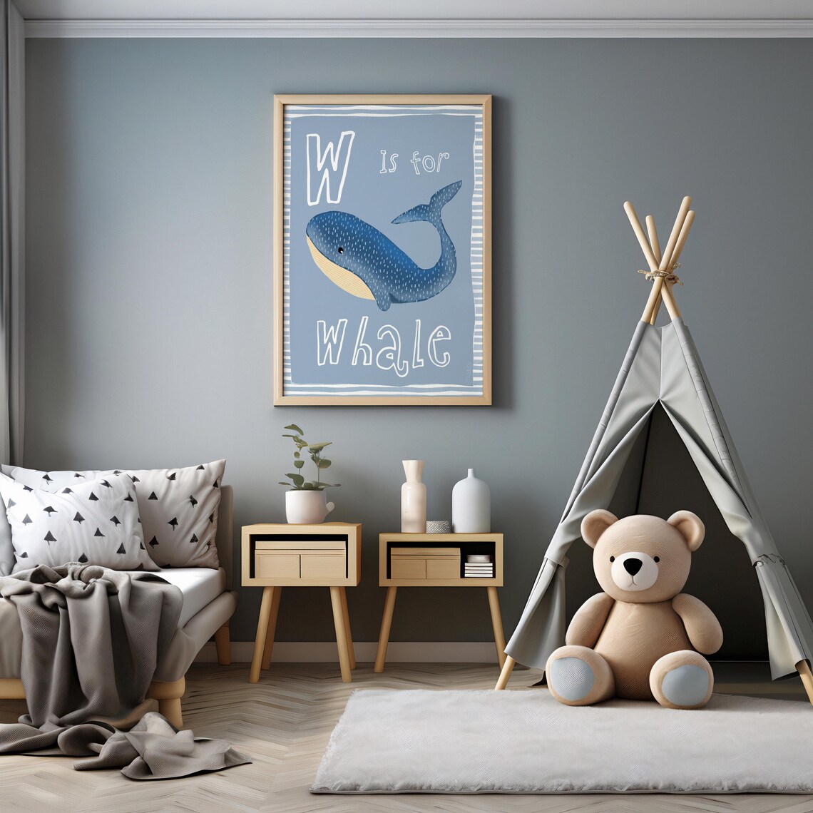 W Is For Whale Blue Alphabet Nursery Under The Sea Kids Room Poster - Image 3
