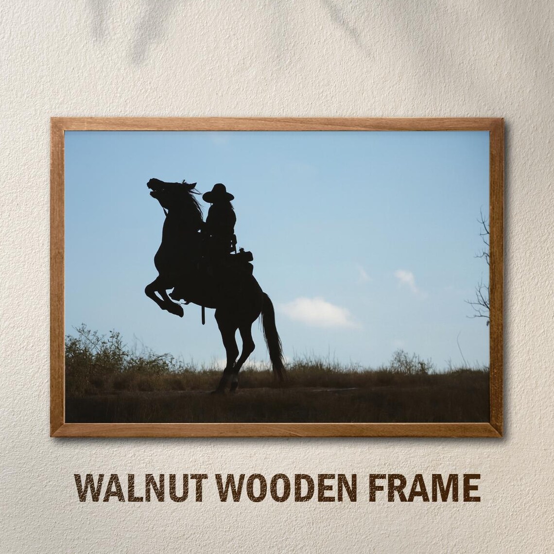Cowboy On Rearing Horse Silhouette Daylight Western Scene Poster