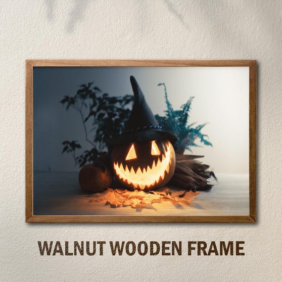 Jackolantern Halloween Canvas Art Witch Hat Pumpkin Cozy Fall Decor