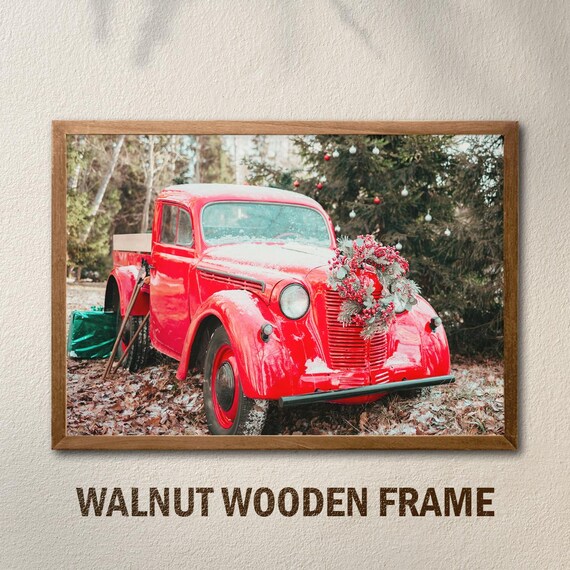 Vintage Red Christmas Truck Snowy Tree Farm Holiday Decor Poster