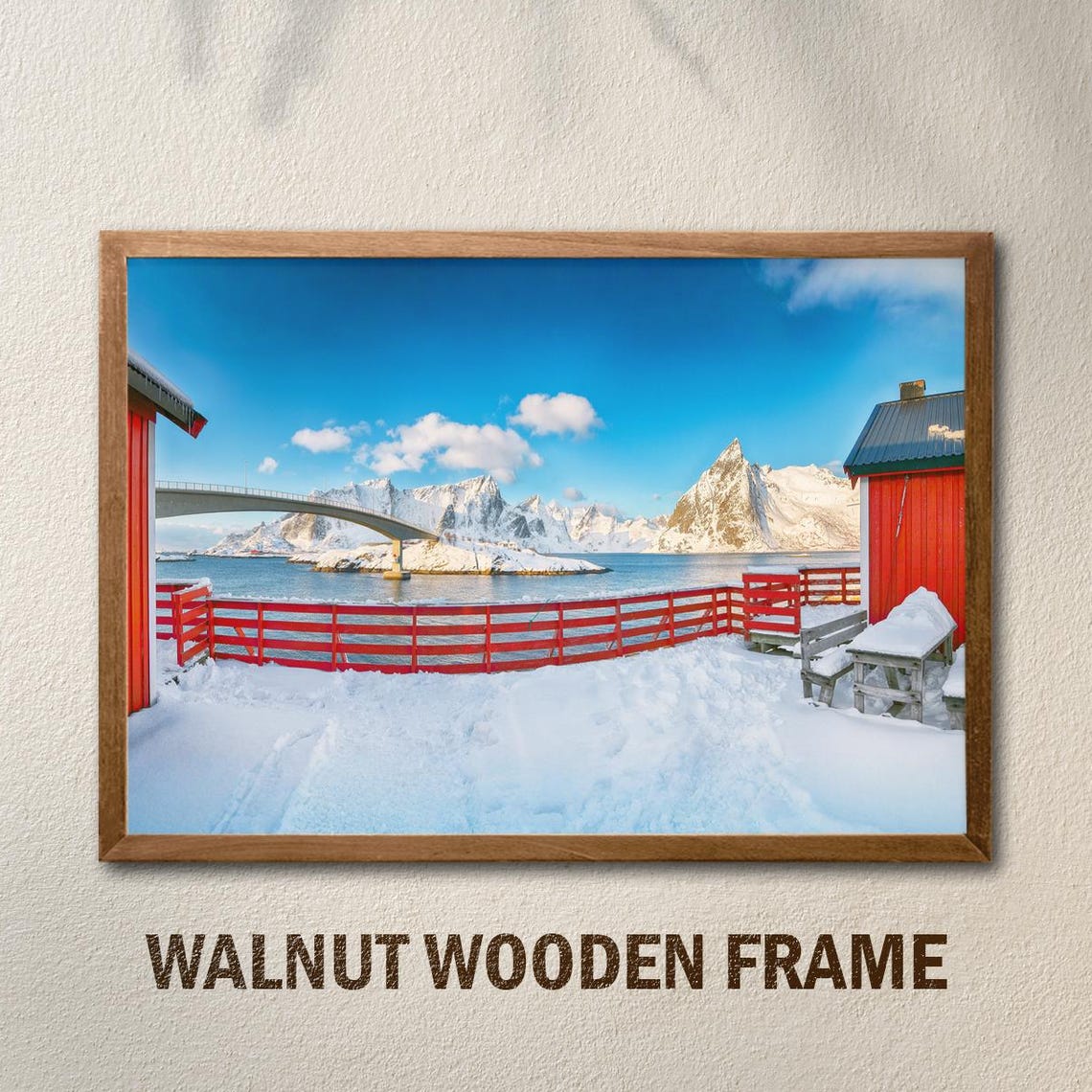Nordic Winter Cabin Snowy Fjord Coastal Mountains Canvas Print