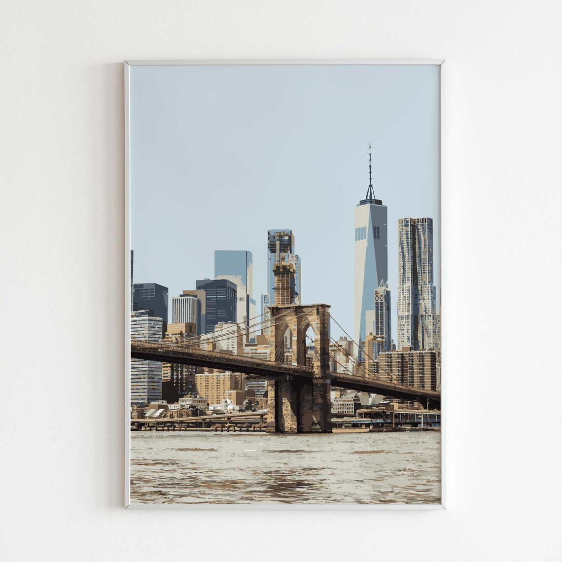 New York City Brooklyn Bridge Manhattan Skyline Minimalist Travel Poster