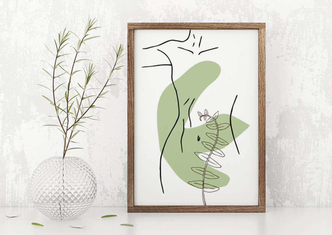 Abstract Female Body Line Art with Sage Botanical Accents Poster - Image 5