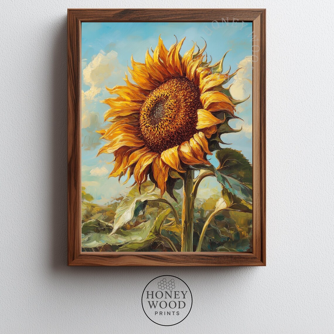 Sunflower in Full Bloom Vintage Oil Painting Summer Floral Poster