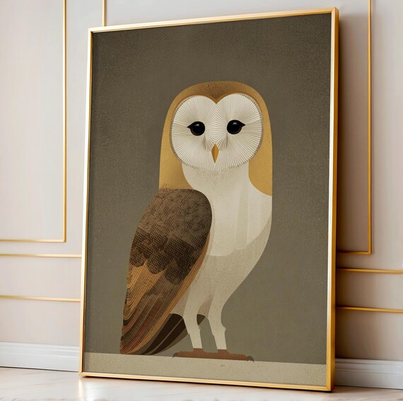 Minimalist Barn Owl Print Flat Vintage Bird Wall Art Retro Illustration Deco Animal Poster Earthy Wildlife