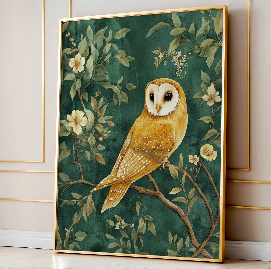 Boho Owl Art Print, Vintage Botanical Decor