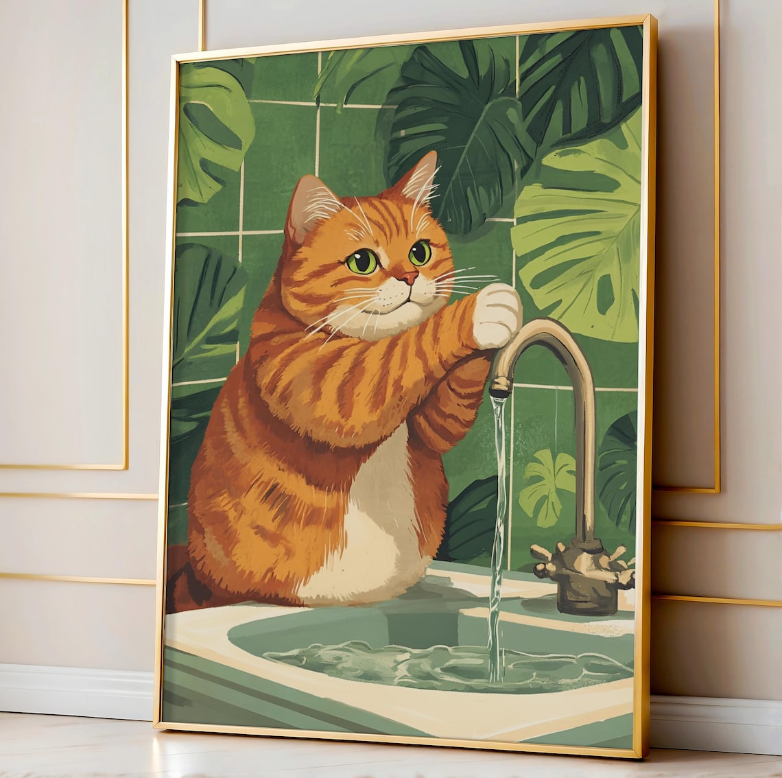 Wash Your Paws Orange Cat Funny Bathroom Poster
