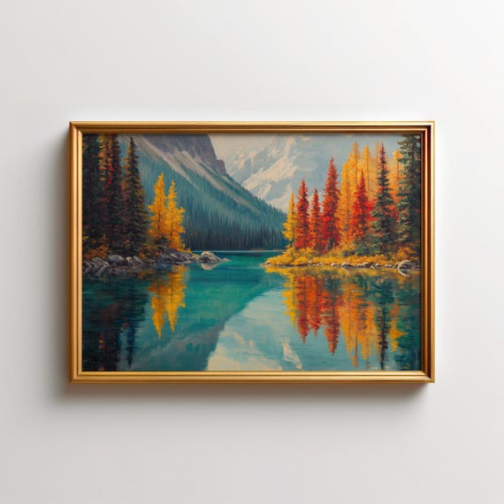 Autumn Banff National Park Painting Fall Foliage Moraine Lake Art Rocky Mountain Decor Alberta Nature Scenic Canada Landscape Artwork