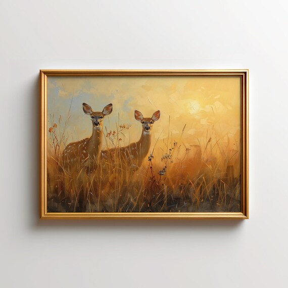 Whitetailed Deer Painting Wildlife Wall Art Poster Of Canada Sunset Decor North America Animal