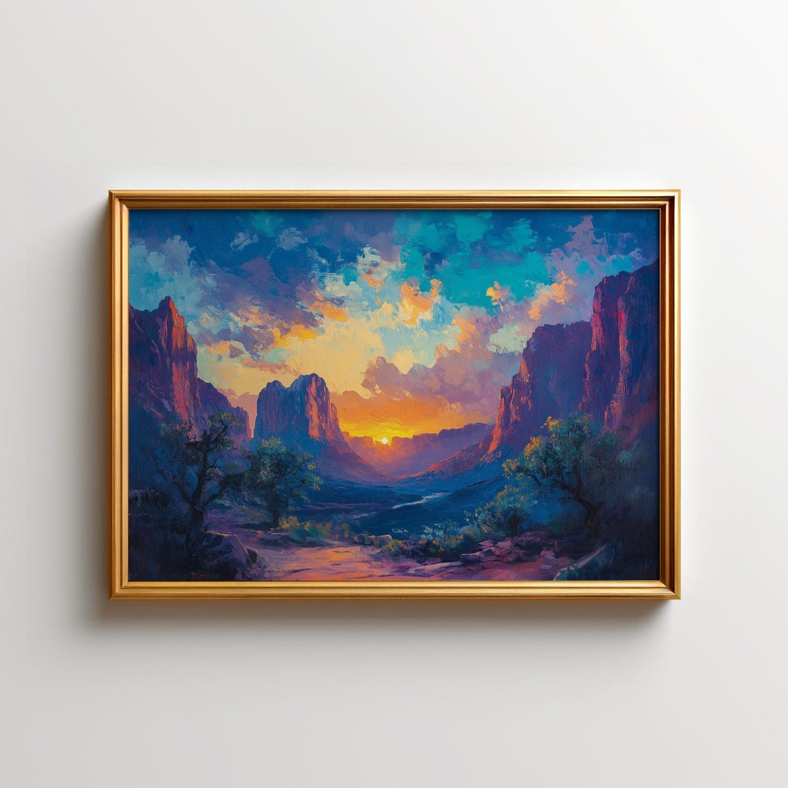Zion National Park Utah Angels Landing Sunset Canyon Painting Poster