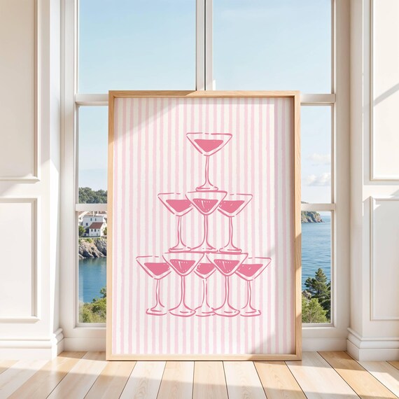 Pink Martini Glass Tower Party Pyramid Celebration Bar Decor Poster