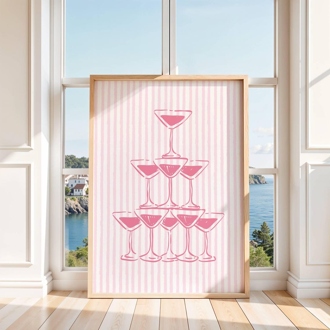 Pink Martini Glass Tower Party Pyramid Celebration Bar Decor Poster