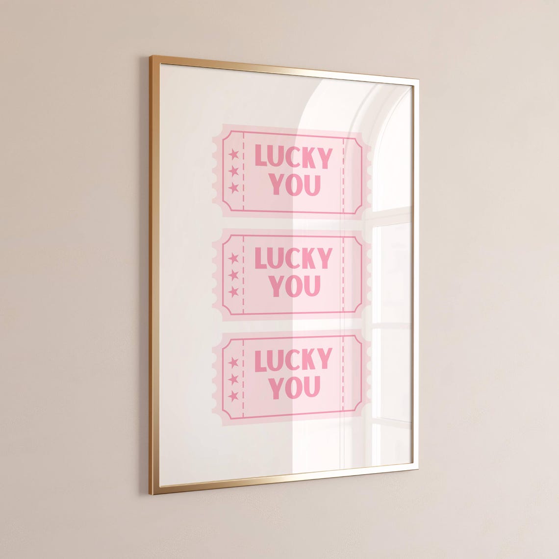 Pink Lucky You Ticket Trio Retro Pop Art Fun Wall Decor Poster