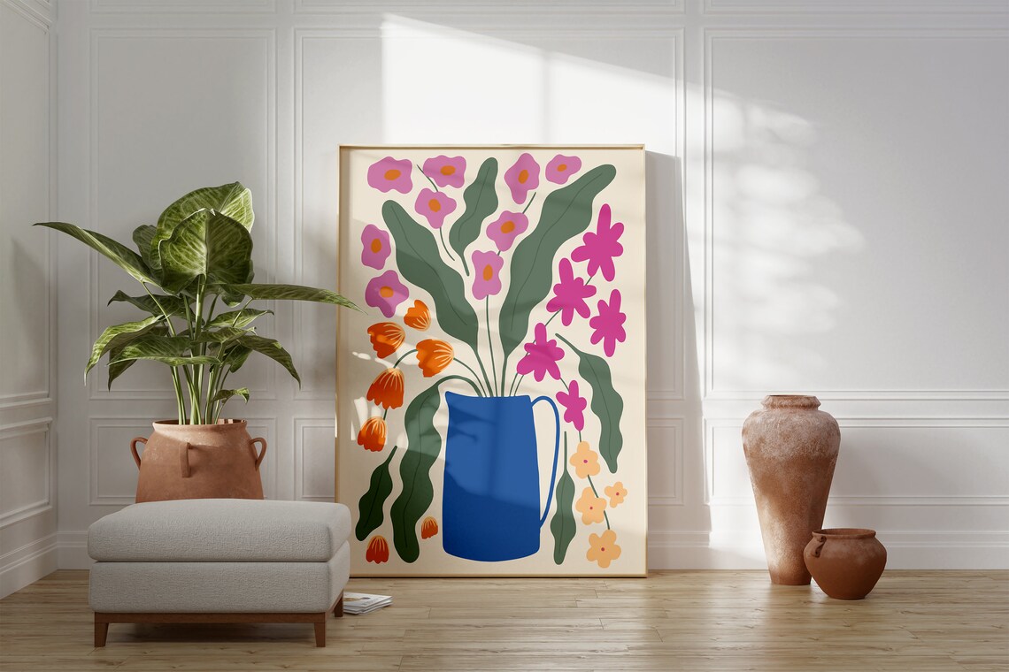 Blue Pitcher Colorful Floral Bouquet Still Life Gallery Poster - Image 4