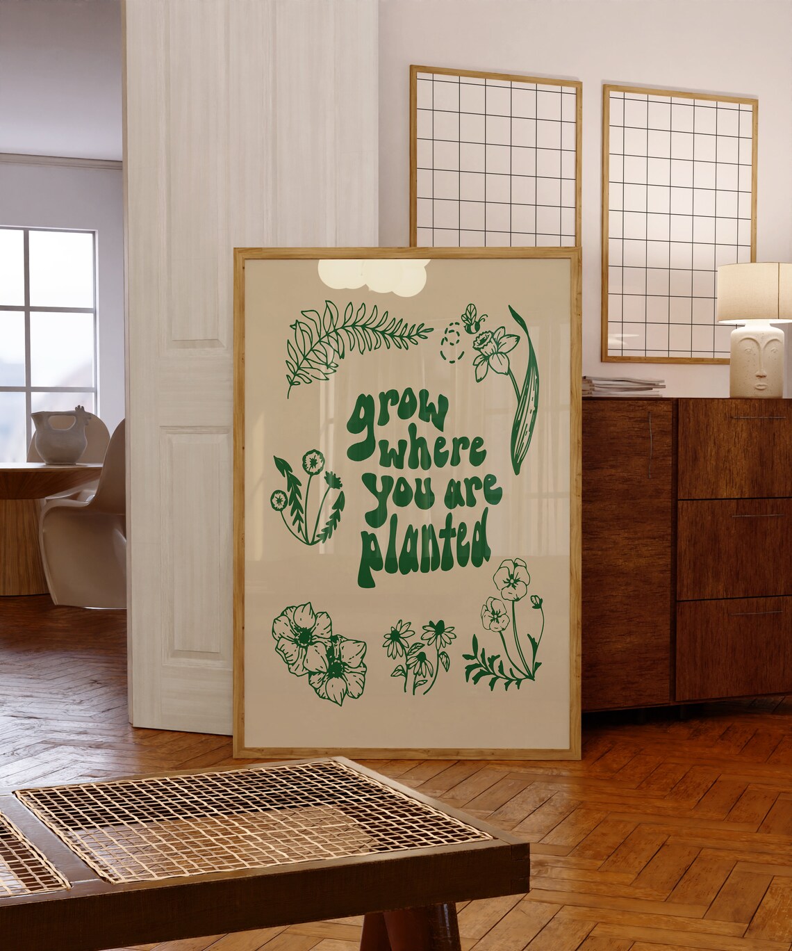 Grow Where You Are Planted Green Floral Inspirational Quote Poster - Image 5