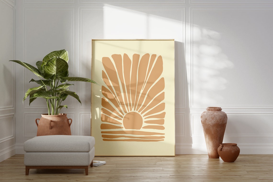 Terracotta Rising Sun Radiating Rays Minimalist Boho Art Poster - Image 3
