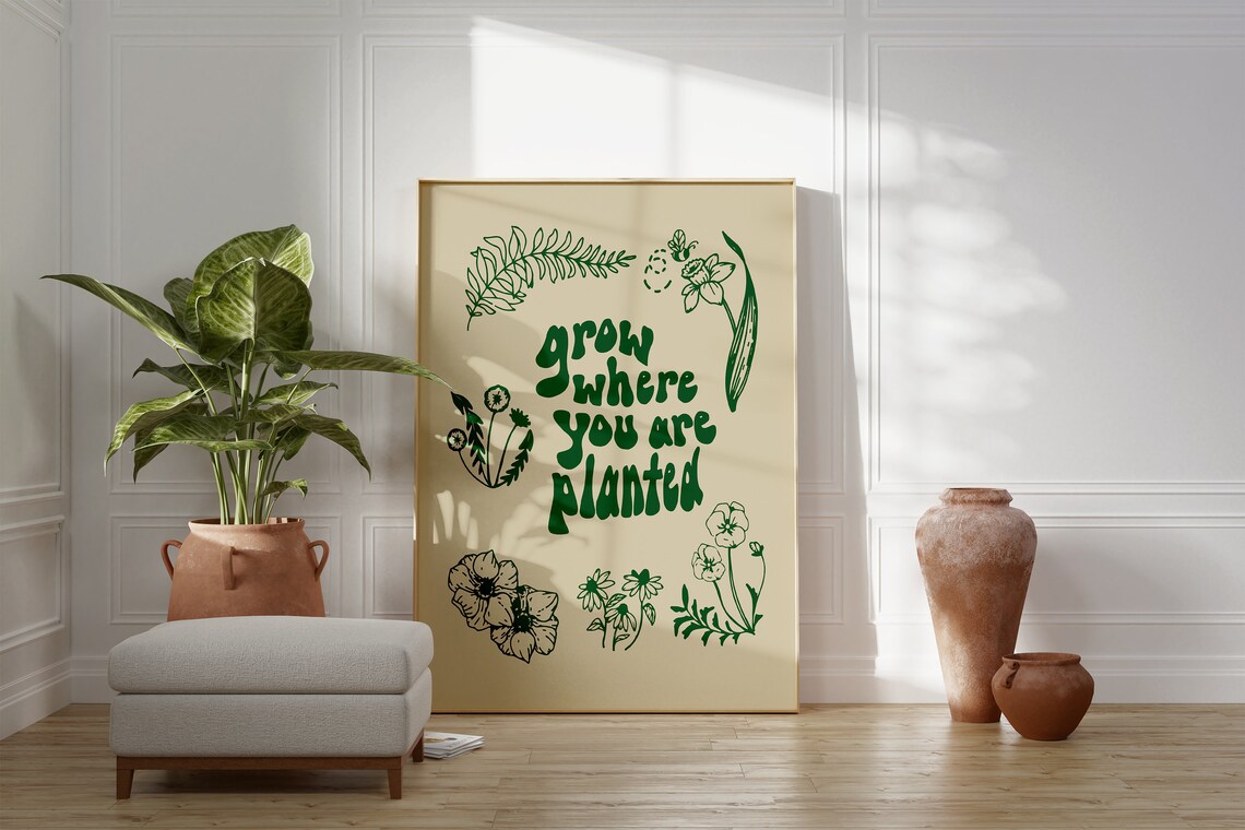 Grow Where You Are Planted Green Floral Inspirational Quote Poster - Image 3
