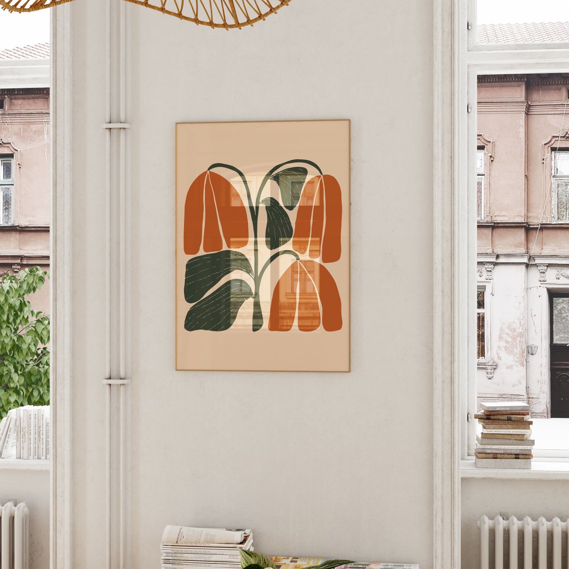 Burnt Orange Abstract Leaves Minimalist Boho Decor Art Print - Image 3