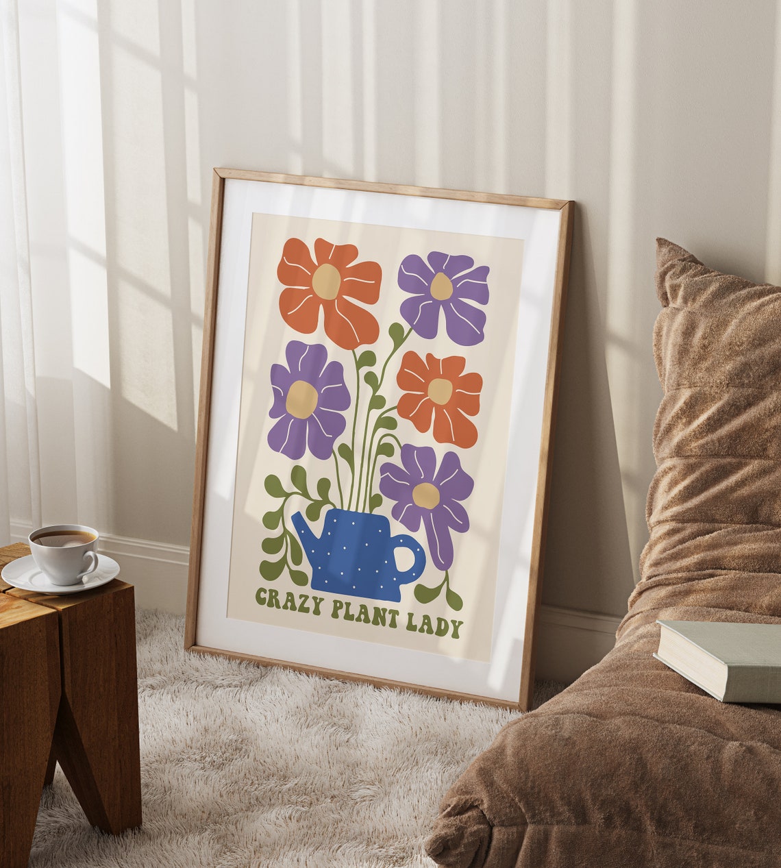 Crazy Plant Lady Funny Retro Floral Quote Poster with Watering Can Art - Image 2