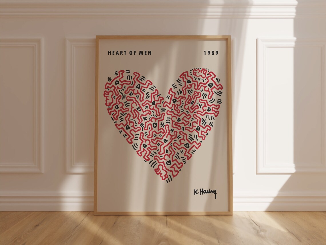 Keith Haring Heart of Men 1989 Figure Crowd Collage Pop Art Poster