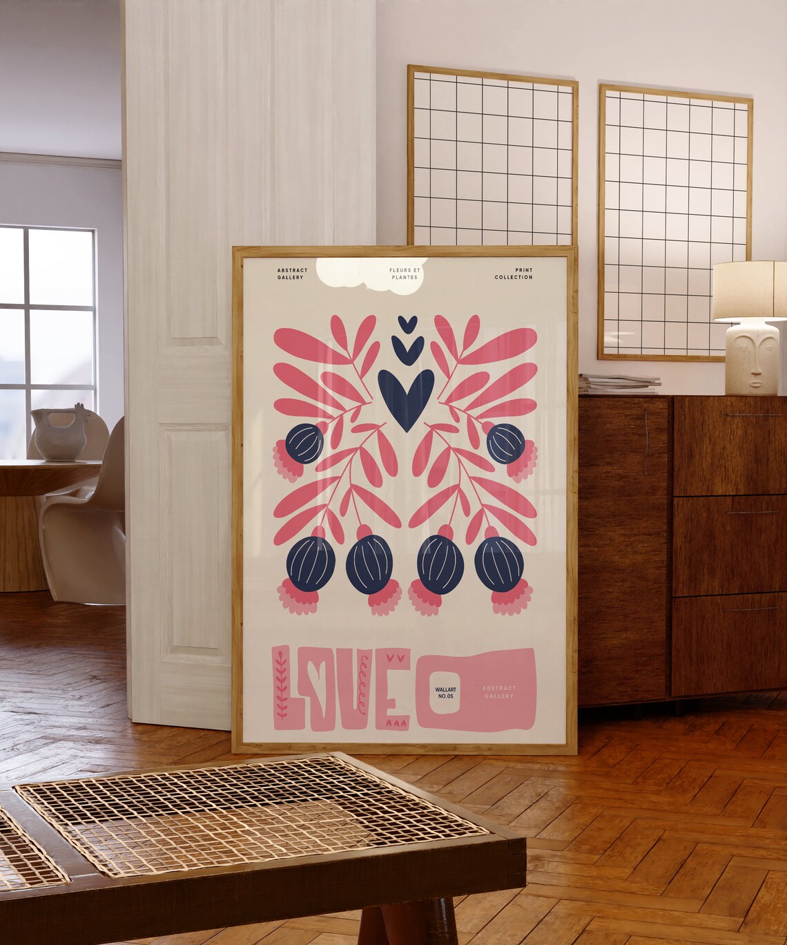 Love Word Pink Botanical Hearts Abstract Gallery Sweet Poster - Image 3