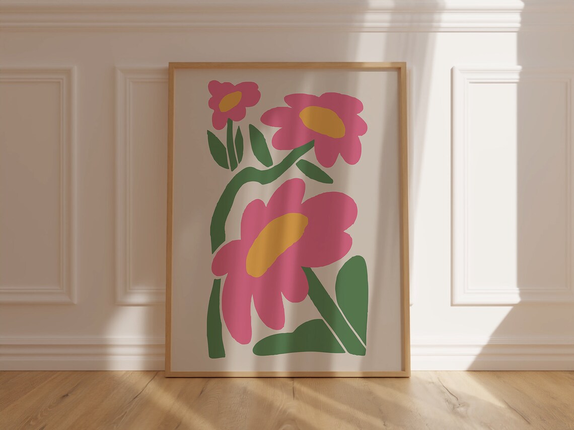 Matisse Style Pink Floral Bouquet on Beige Gallery Wall Poster