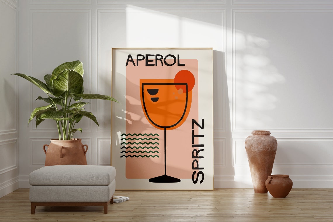 Aperol Spritz Cocktail Minimalist Retro Kitchen Bar Decor Poster - Image 4