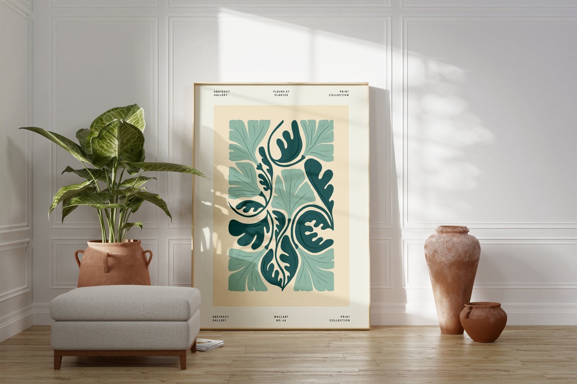 Teal Green Leaf Pattern Fleurs et Plantes Gallery Art Poster - Image 5