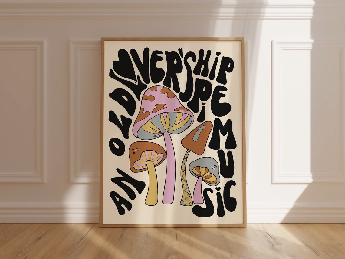 Retro Groovy Mushroom Music Bubble Lettering Psychedelic Poster
