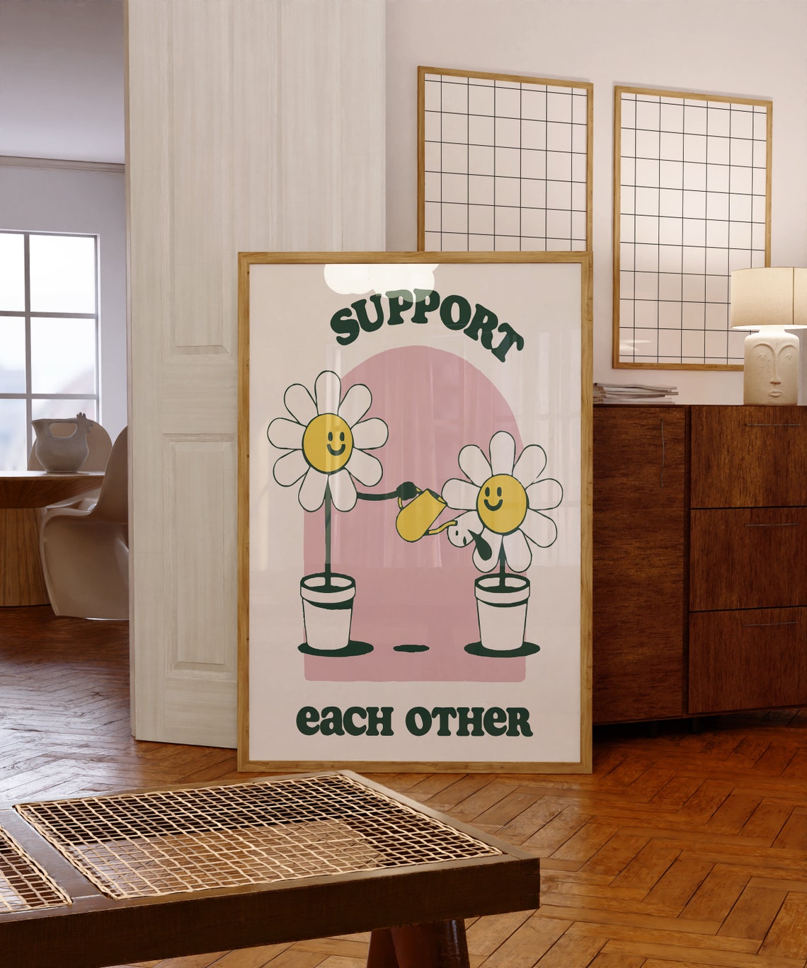 Support Each Other Cute Daisy Flower Friends Kindness Quote Poster - Image 5