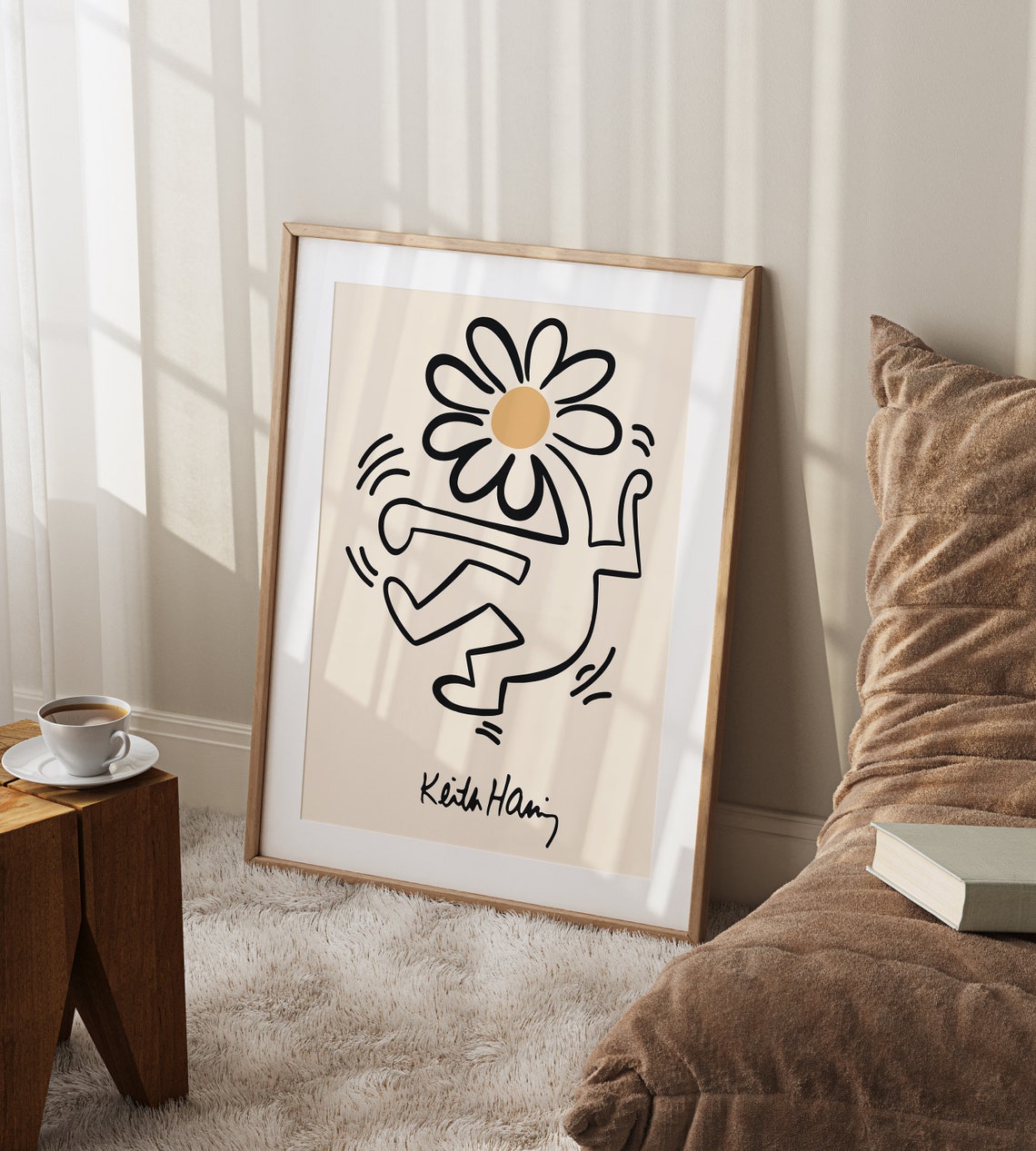 Keith Haring Style Dancing Daisy Flower Pop Art Line Drawing Poster - Image 2