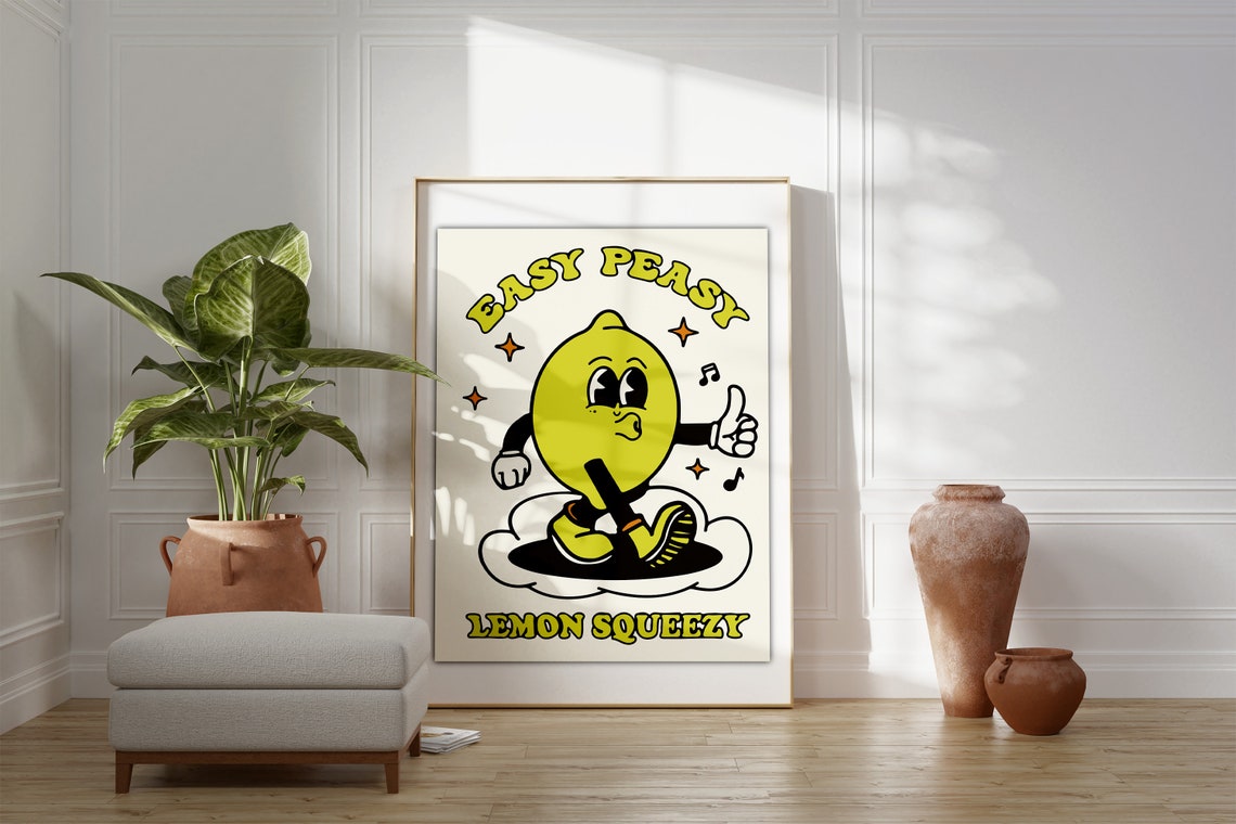 Easy Peasy Lemon Squeezy Retro Mascot Food Quote Poster for Kitchen - Image 4
