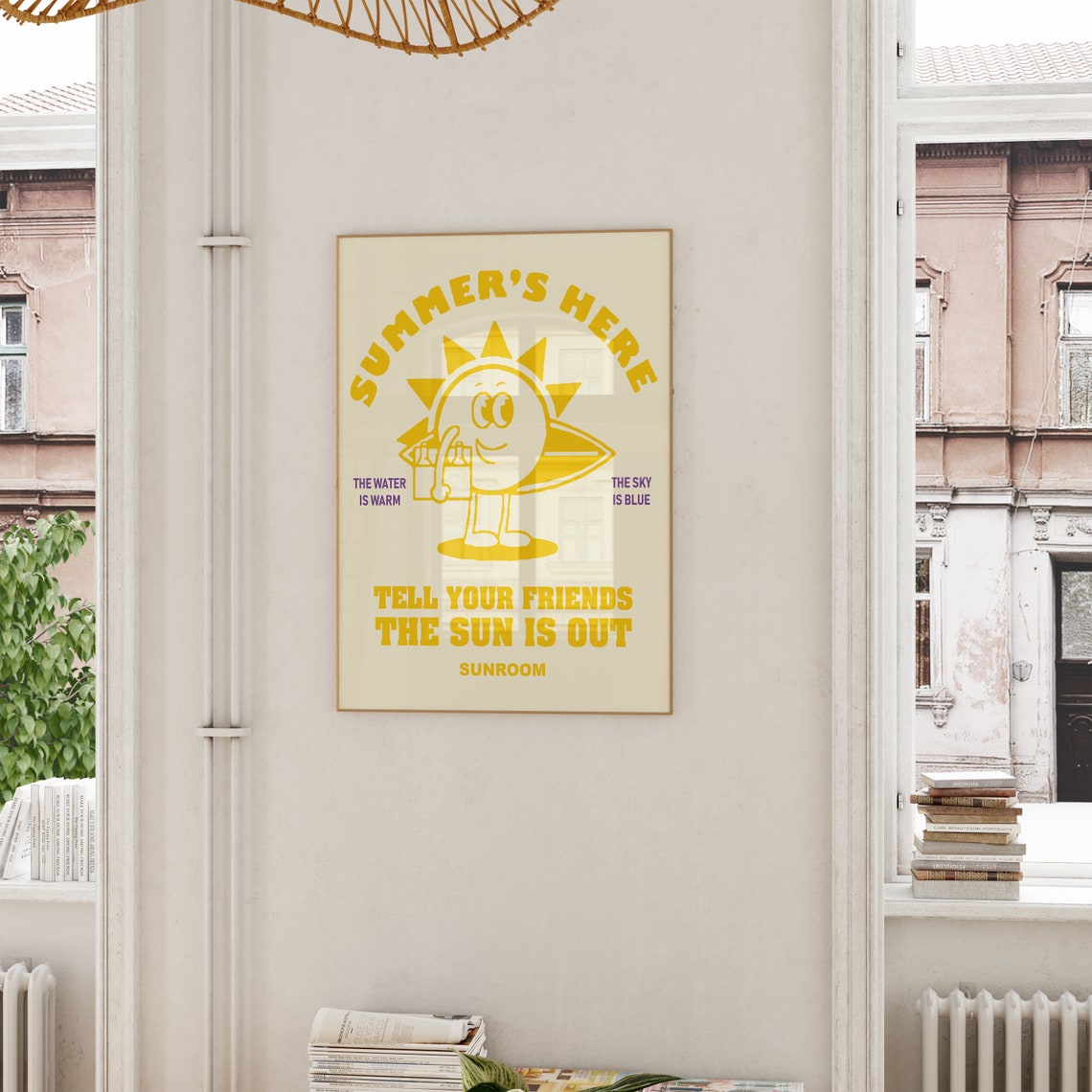 Summer's Here Retro Smiling Sun Mascot Sunshine Quote Poster - Image 6