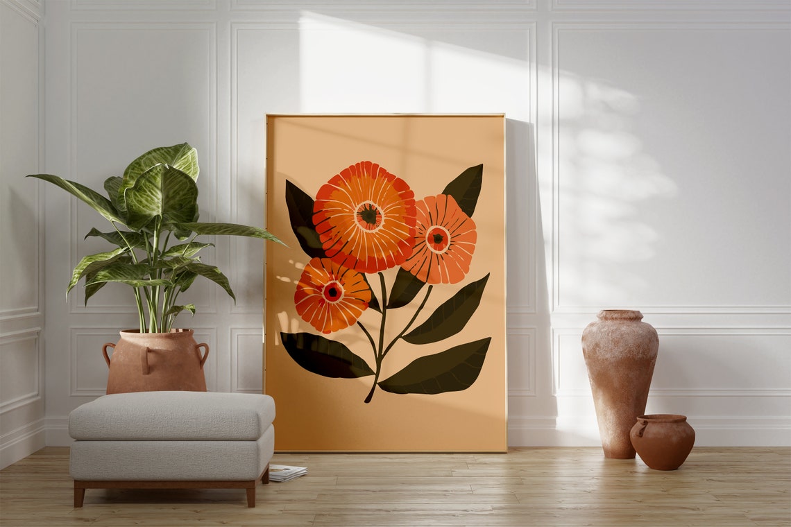 Bold Orange Poppy Flower Botanical Abstract Minimalist Art Print - Image 2
