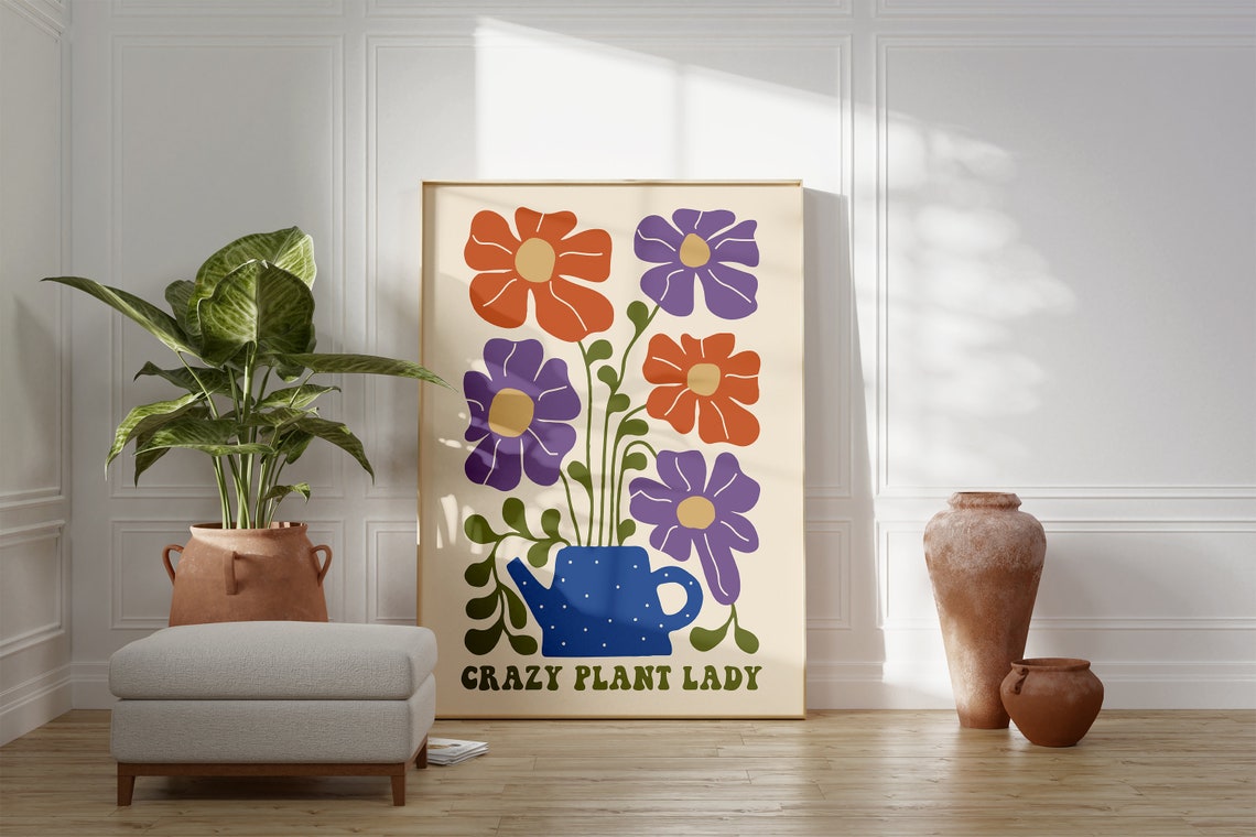 Crazy Plant Lady Funny Retro Floral Quote Poster with Watering Can Art - Image 4