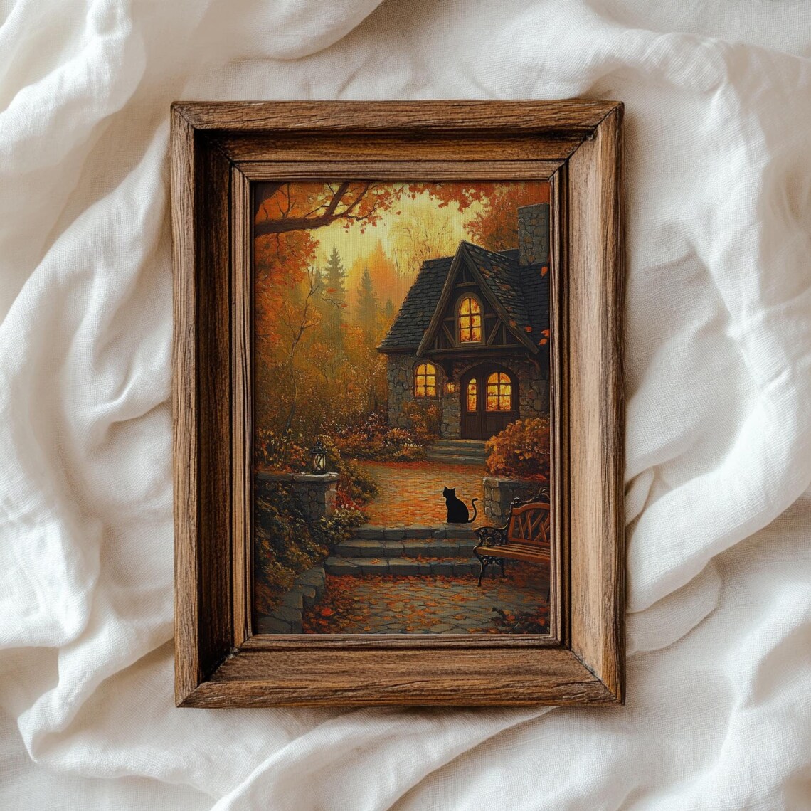 Black Cat Autumn Farmhouse Fall Art Print
