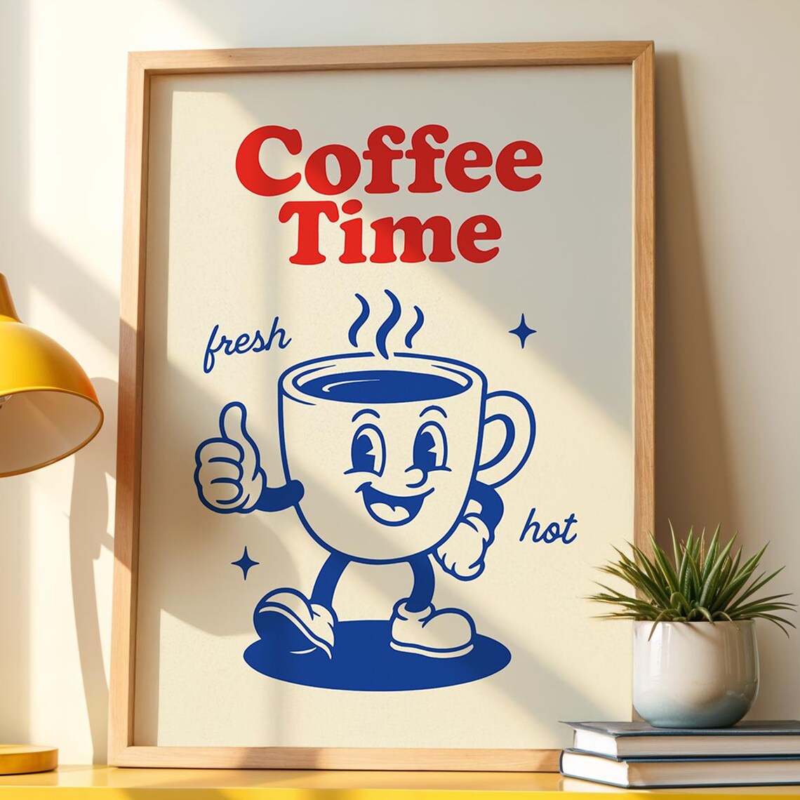 Coffee Time Cute Retro Cartoon Cup Cafe Kitchen Vintage Art Poster
