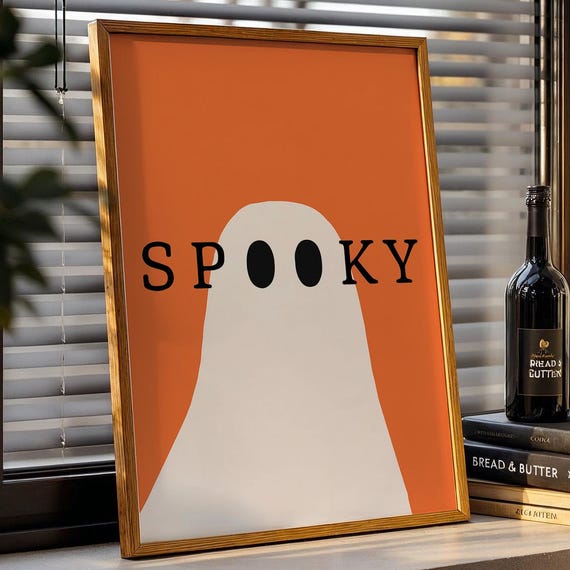 Spooky Halloween Wall Art Minimalist Poster Modern Fall Dcor Cute Orange Artwork Instant