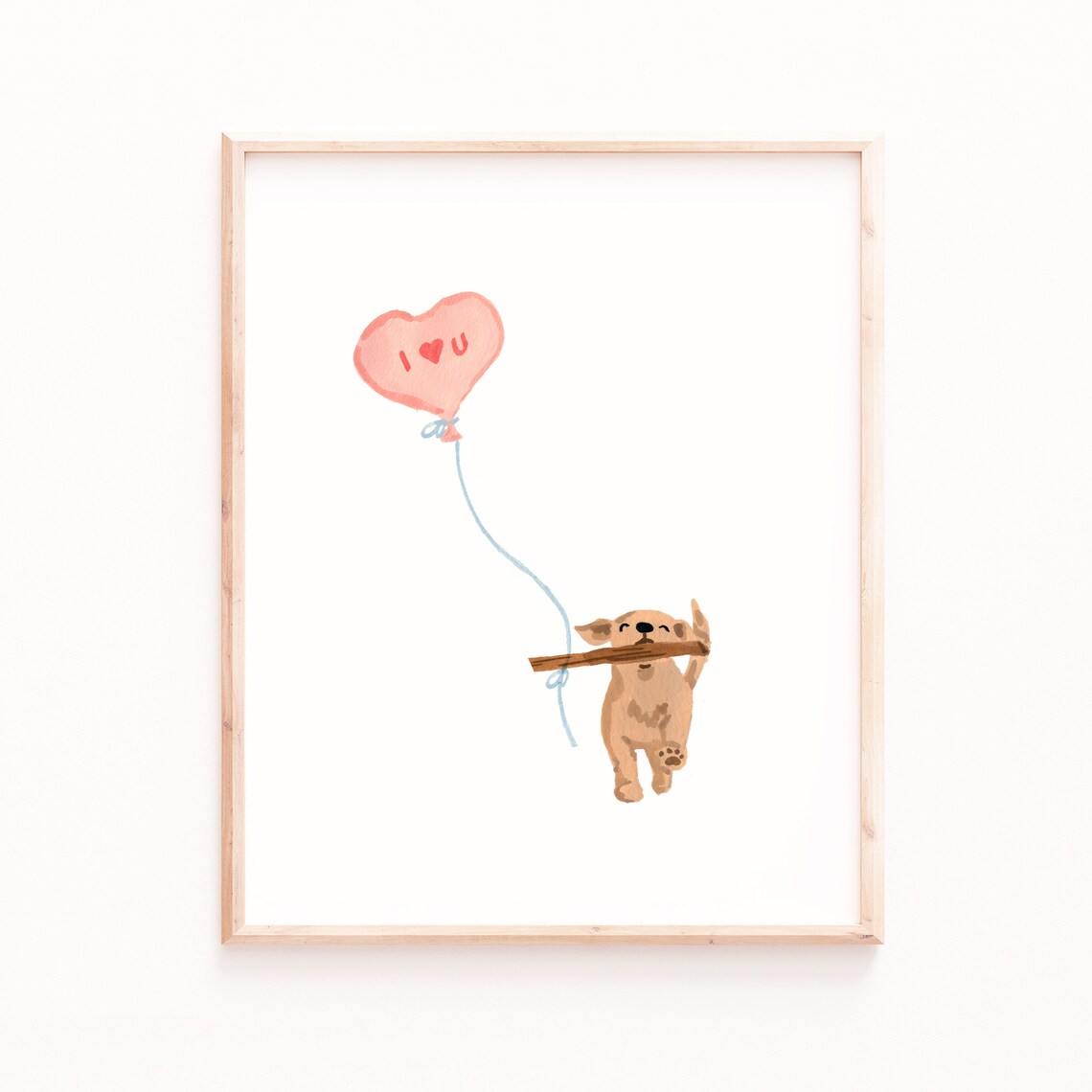 Cute Dog Valentine Retriever Balloon Art Print