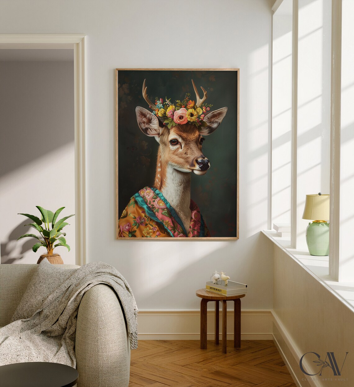 Deer Flower Crown Portrait Colorful Floral Cape Animal Wall Art - Image 3