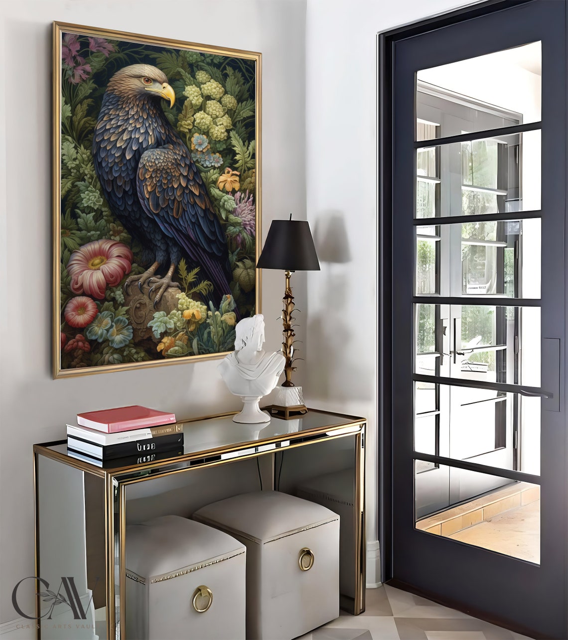 Golden Eagle Perched in a Lush Flower Garden Animal Vintage Poster - Image 2