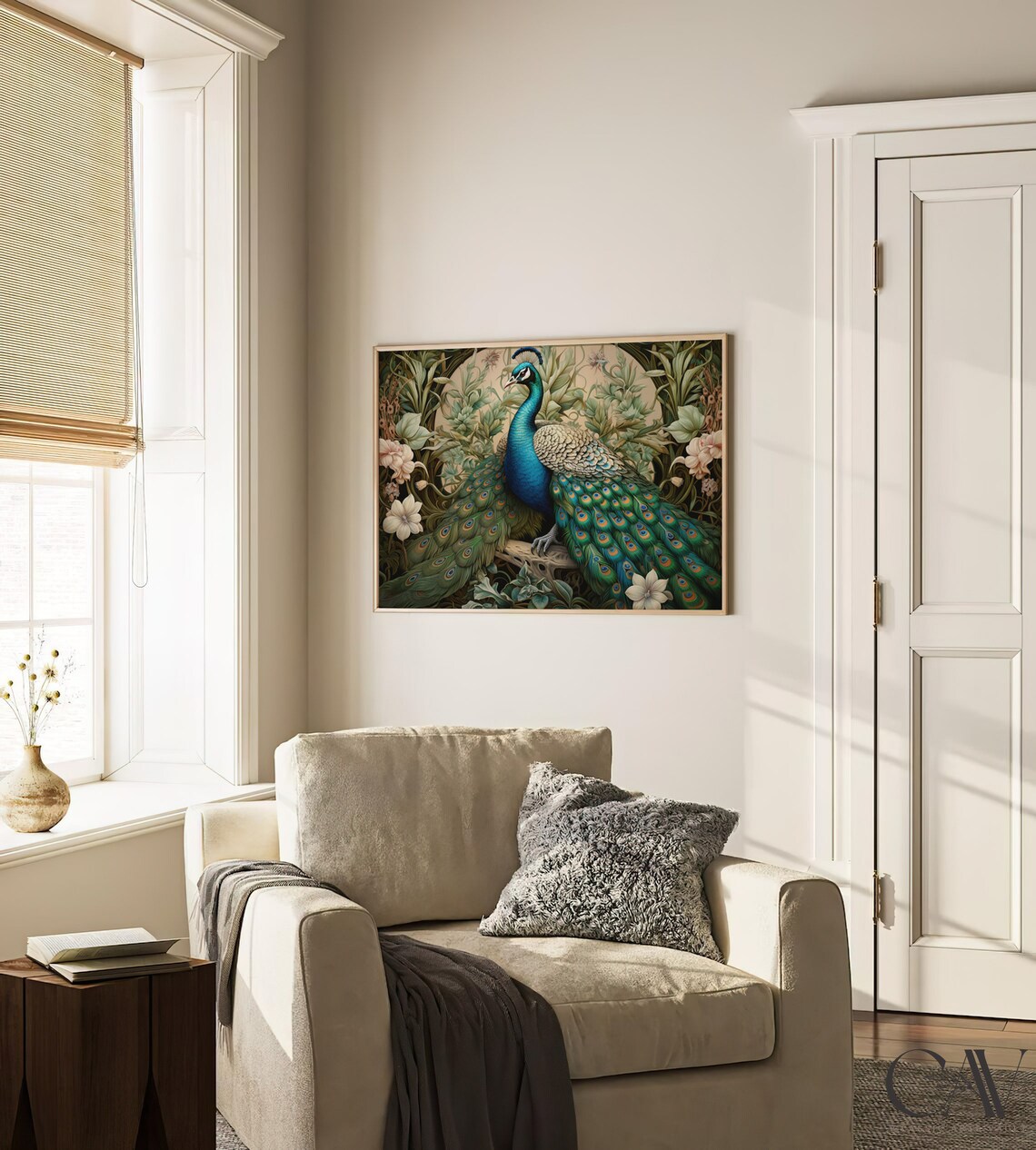 Peacock With Full Tail In Ornate Vintage Garden Scene Poster - Image 3