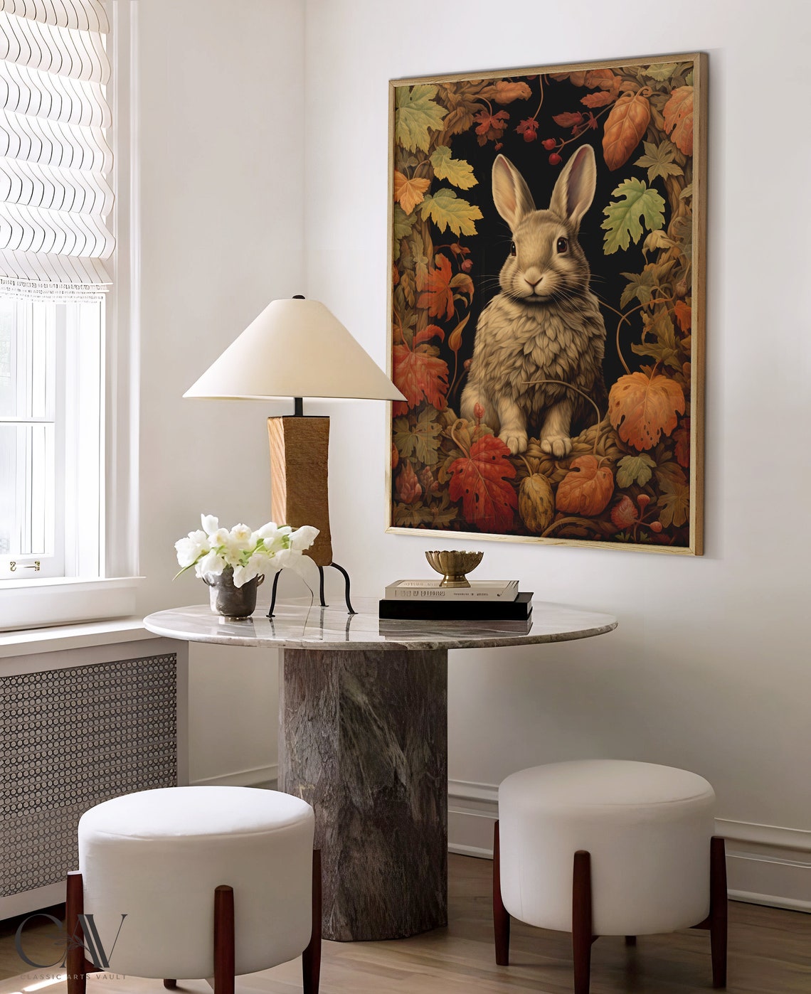 Soft Rabbit in Autumn Leaves Wreath Dark Fall Botanical Poster - Image 4