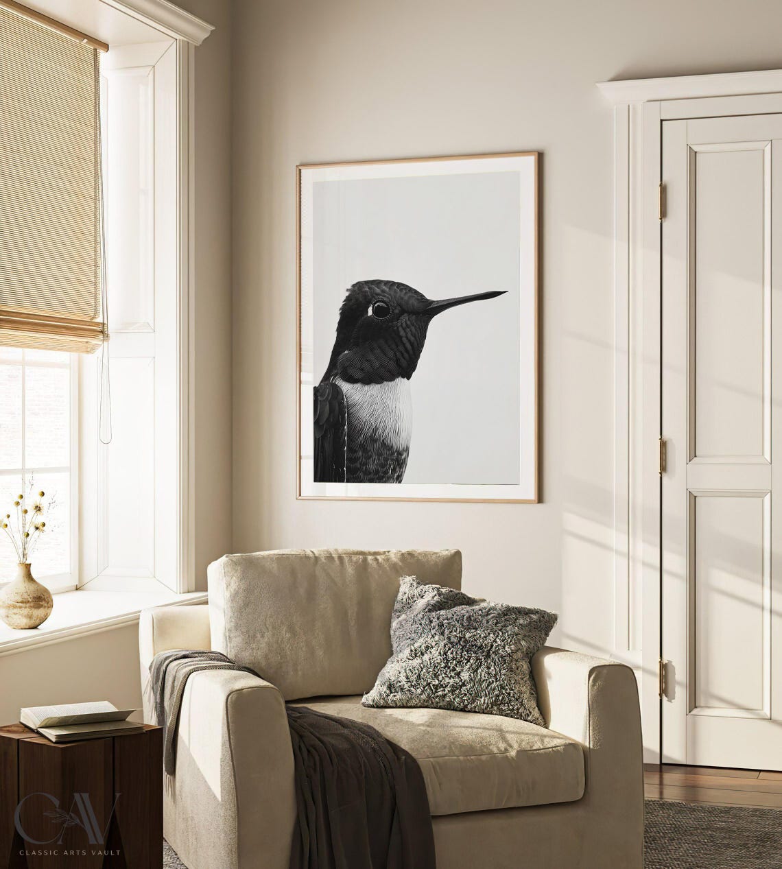 Hummingbird Close Up Profile in Black and White Minimalist Bird Poster - Image 2