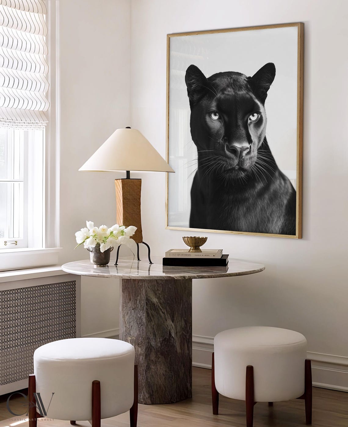 Black Panther Front View Close Up Black and White Photo Poster - Image 4