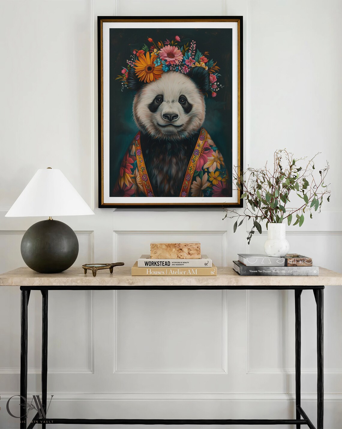Panda Bear with Flower Crown and Colorful Floral Robe Art Print - Image 2
