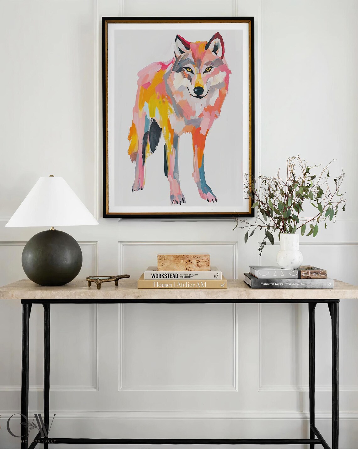 Colorful Abstract Wolf Painting in Pink Orange and Teal Poster - Image 3