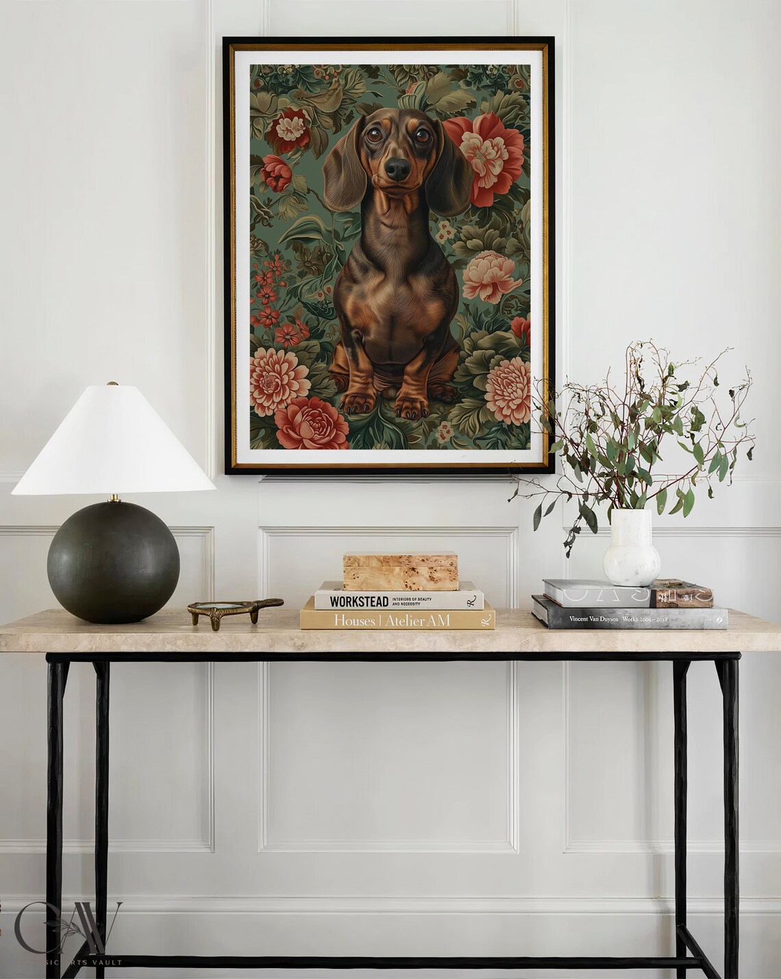 Dachshund Dog Floral Portrait Vintage Teal Botanical Art Poster - Image 4