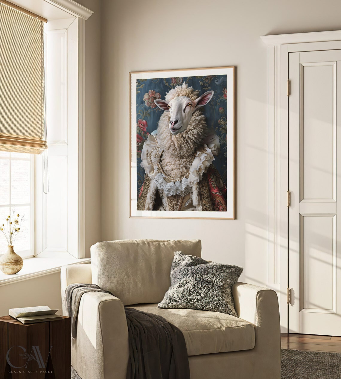 Sheep Royal Renaissance Portrait White Lace Ruff Animal Wall Art - Image 3